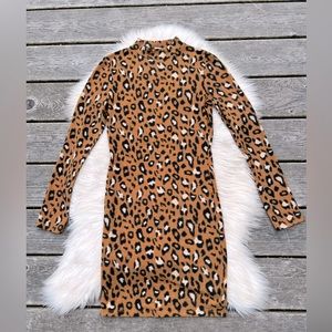 Leopard Long Sleeve Mock Neck Mini Dress